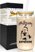 Personalized Halloween Tumbler-Boo Basket Stuffers- Can Shaped Glass with Lids and Straws18OZ -Halloween Gifts for Friend Son Daughter
