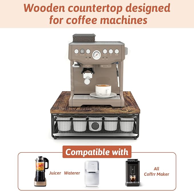 Coffee Pod Storage Drawer,with Sliding Baskets,Coffee Pod Holders for K Cups,35 Capacity Coffee Capsules Storage Organizer,Under Coffee Pot Storage Drawer,for Home Office, Kitchen (BROWN)
