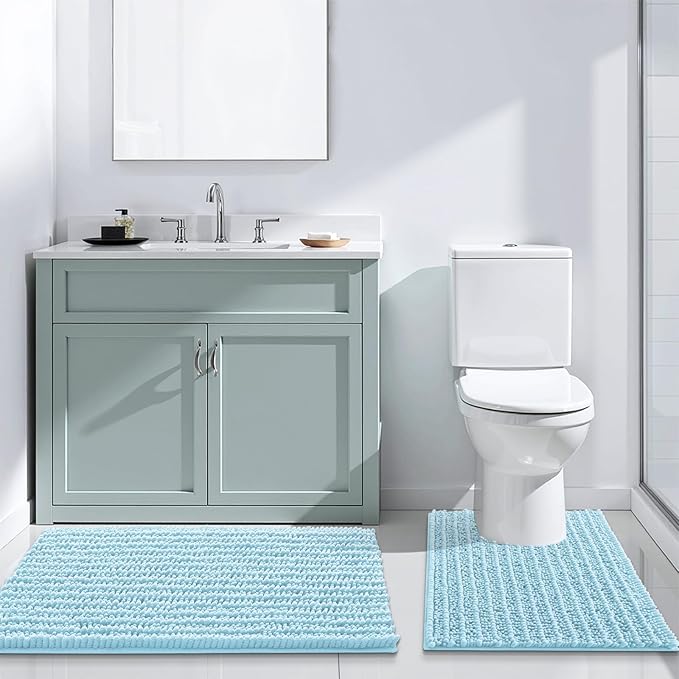 Arotive Luxury Chenille Bathroom Rug Mat, Extra Soft Thick Absorbent Shaggy Bath Rugs, Non-Slip Machine Wash Dry, Plush Bath Mats for Bathroom, Shower and Tub, 60x24, Blue