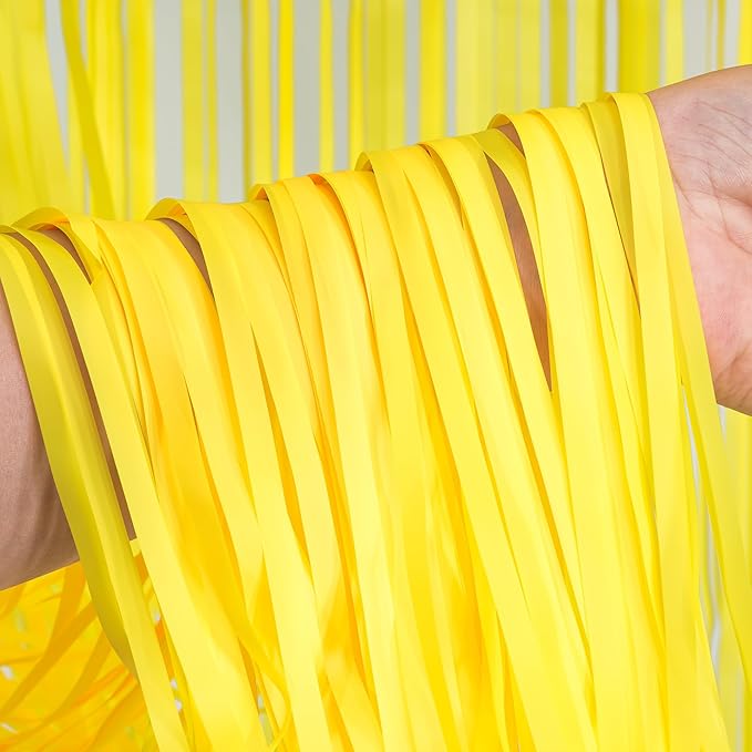 BRAVESHINE Foil Fringe Curtain Backdrop - 2 Pack Yellow Tinsel Photo Booth Backdrop Party Streamers for Easter, Birthdays, Christmas, Lemon, Pineapples, Kids' Party Decorations