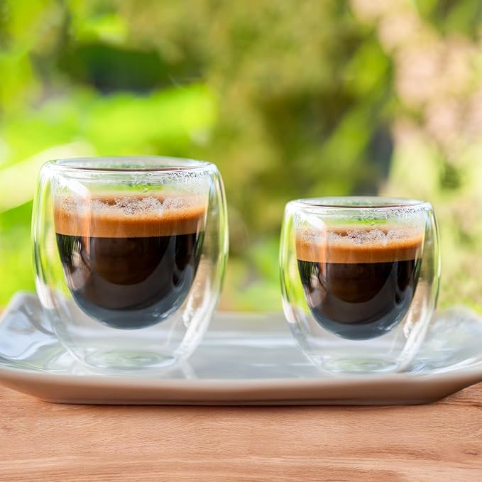 Espresso Cups Set of 2, 3 OZ Expresso Shots Glass Cup, Double Walled Glass Coffee Mugs, Espresso Machine Accessories,Insulated Clear Espresso Shot Glasses Cups,Water Won't Enter Between Double Walls