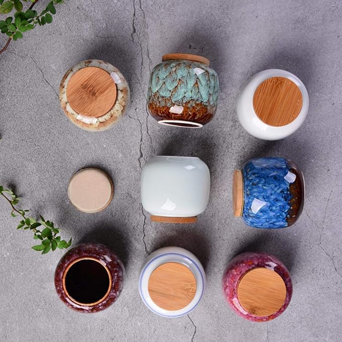 Ceramic Storage Jars, Exquisite Glaze Food Canisters for Kitchen Spice Storage,Tea Caddy Storage,Coffee Jar,Condiment Jar with Seald Lid (Khaki)