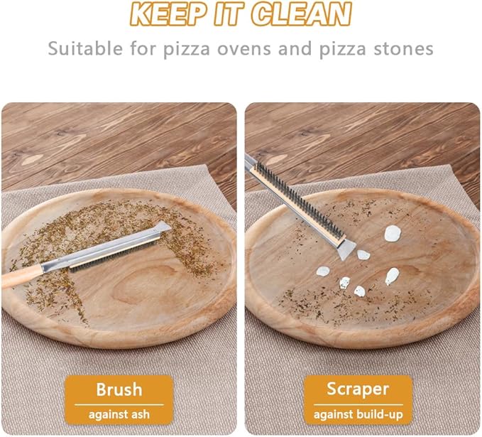 Pizza Oven Brush, 26" Brush and Stainless Steel Scraper for Pizza Stone with Screwdriver and Non Scratch Heat Proof Brass Bristles, BBQ Grill Cleaning Brush Outdoor Pizza Oven and Accessories