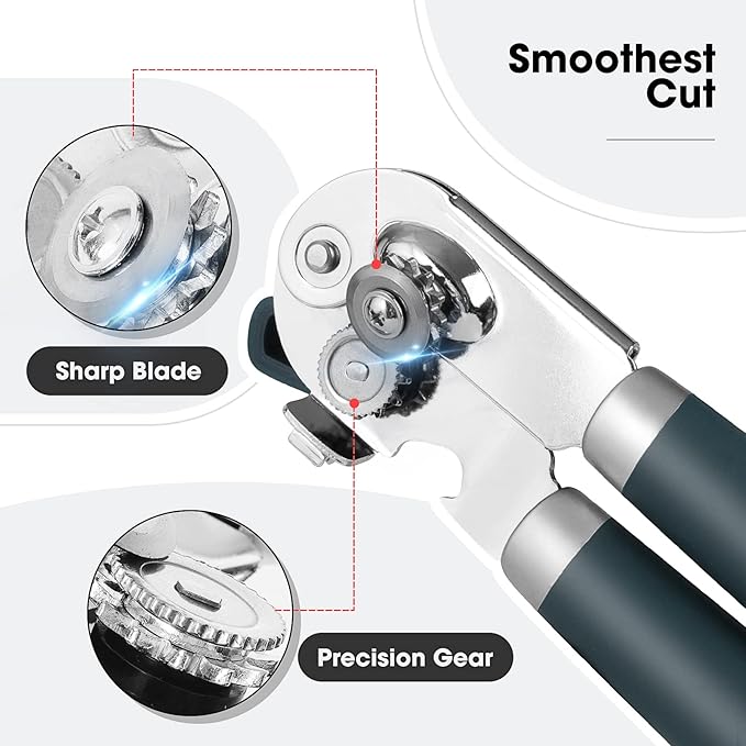 Beneno Can Opener Manual with Magnet, Hand Held Heavy Duty Can Opener with Durable Sharp Blade Smooth Edge, Big Effort-Saving Knob, Soft Grip Rubber Handle, Multifunctional Bottle Opener, Green