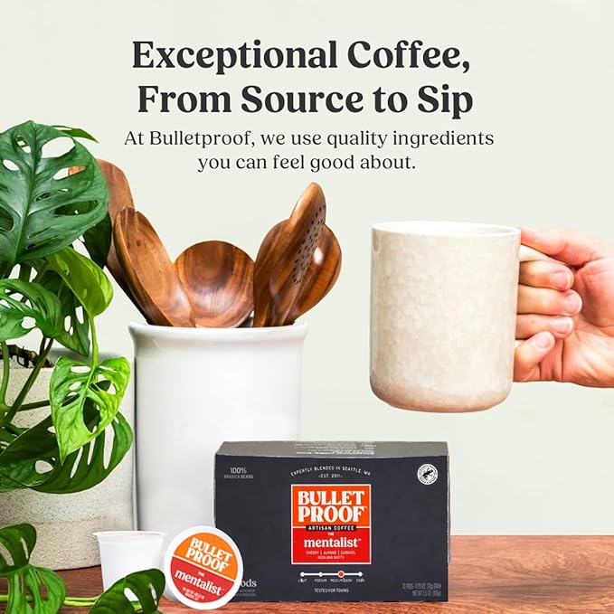 Bulletproof The Mentalist Medium-Dark Roast Single-Serve Pods, 10 Count, 100% Arabica Beans, Clean Coffee Tested for Toxins, Packaging May Vary