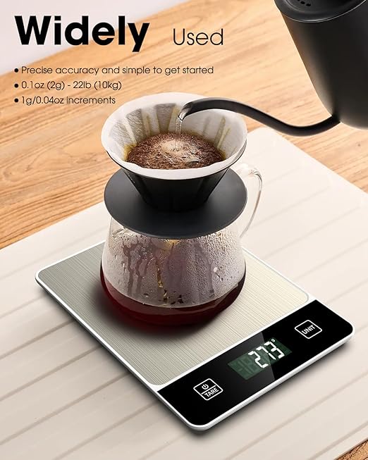 Mik-Nana Food Scale, 22lb/10kg Digital Kitchen Scale Weight Grams and Oz for Baking Cooking Coffee Meal Prep Package Postage, 6 Units with Tare Function, 1g/0.04oz Precise Graduation (White)
