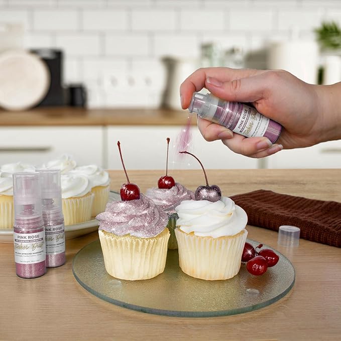 Bakell - Pink Rose Tinker Dust (4g, 1x Mini Spray Pump) Edible Glitter for Food, Desserts, and Beverages!