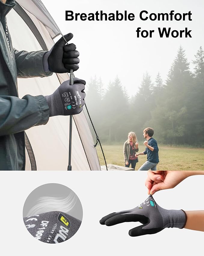 DULFINE Safety Work Gloves MicroFoam Nitrile Coated-6 Pairs Pack,Seamless Knit Nylon Glove with Black Micro-Foam Nitrile Grip,Ideal for General Purpose,Automotive,Home Improvement,Painting(Small)