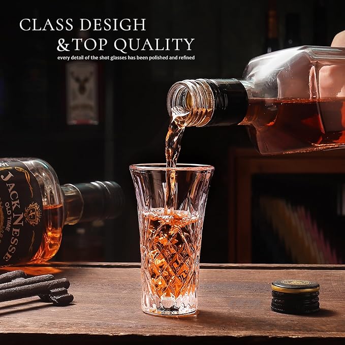 6 Pack Shot Glass Bulk Set with Heavy Base 2 OZ Small Shot Cups for Vodka, Whiskey, Tequila, Espresso, Liquor Set
