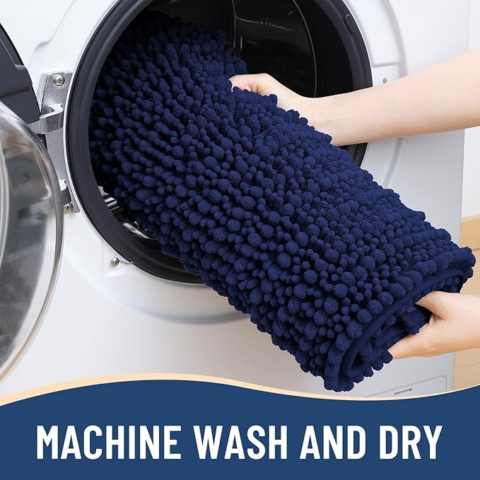 Arotive Luxury Chenille Bathroom Rug Mat, Extra Soft Thick Absorbent Shaggy Bath Rugs, Non-Slip Machine Wash Dry, Plush Bath Mats for Bathroom, Shower and Tub, 24x16, Navy