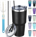 30 oz Tumbler with Lids and Straws, Stainless Steel Insulated Coffee Tumbler, Double Wall Vacuum Insulated Travel Mug Cup, Leakproof Thermal Coffee Cup for Hot and Cold Drinks (Black)
