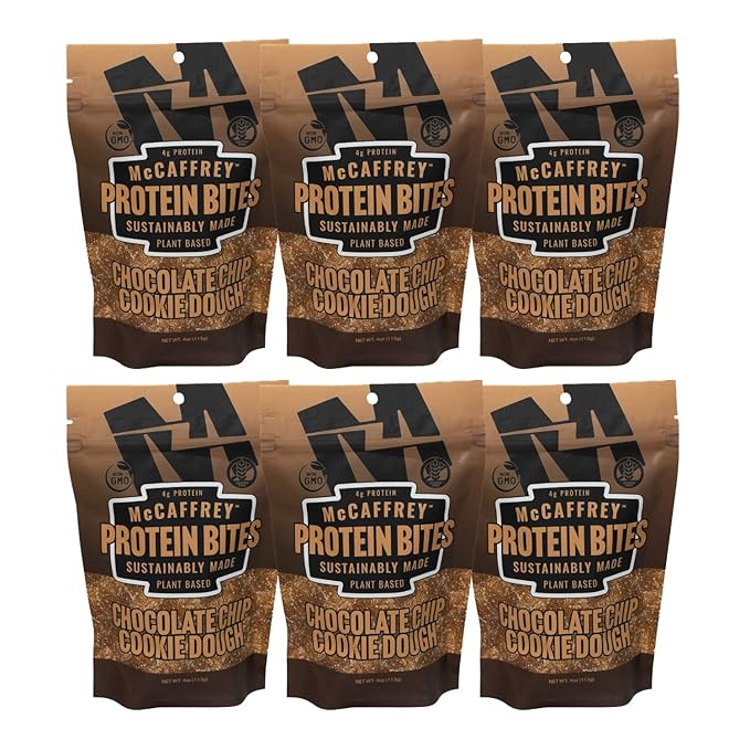 McCaffrey Protein Bites – Cookie Dough Flavor – 6 Multi-Serving 4oz Bags – 4g of Protein per Serving – Gluten-Free, Vegan, High Fiber Energy Snack for Active Families