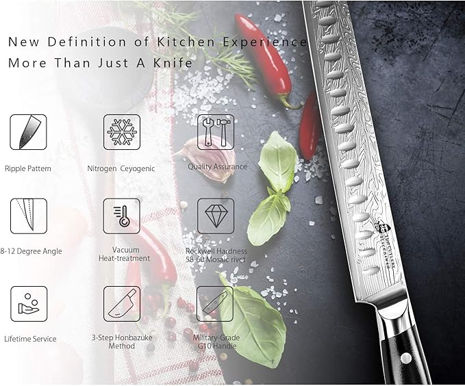 TUO Slicing Knife - Meat Carving Knife Brisket Knife High Carbon Stainless Steel 12-Inch - Meat Knife with G10 Full Tang Handle - Black Hawk-S Knives Including Gift Box