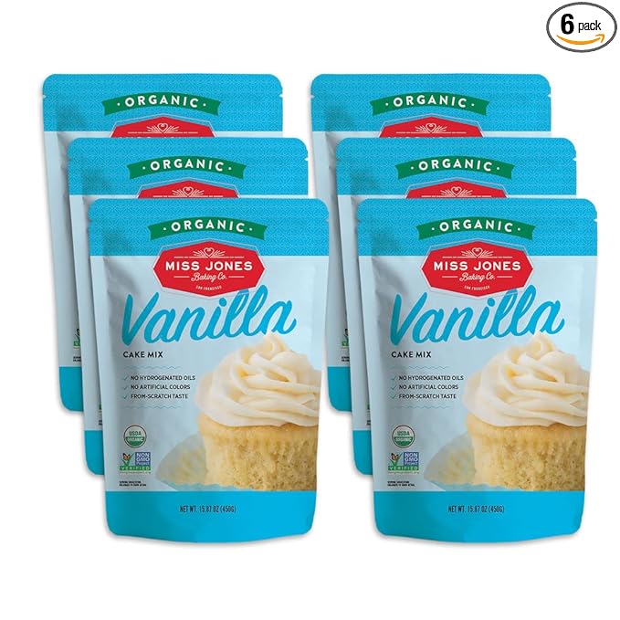 Miss Jones Baking Organic Yellow Cake and Cupcake Mix, Non-GMO, Vegan-Friendly, Moist and Fluffy: Vanilla (Pack of 6)