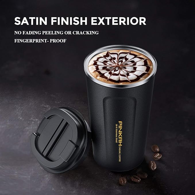 17OZ Stainless Steel Coffee Travel Mug, Double Walled Insulated Vacuum Tumbler Cup, Powder Coated Thermal with Lid for Hot and Cold Coffee Tea