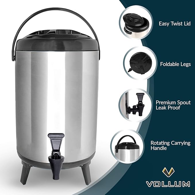 Stainless Steel Insulated Beverage Dispenser – Insulated Thermal Hot and Cold Coffee Carafe – 12 Liter Drink Dispenser with Spigot for Hot Water, Tea & Coffee, Cold Milk, Juice & More BLACK