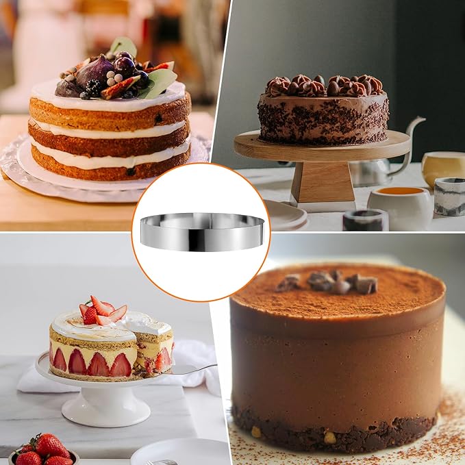 HARFINGTON Round Cake Ring 11 x 2 Inch Seamless Stainless Steel Pastry Mousse Dessert Ring Mirror Coating for Baking Cooking Making Tool