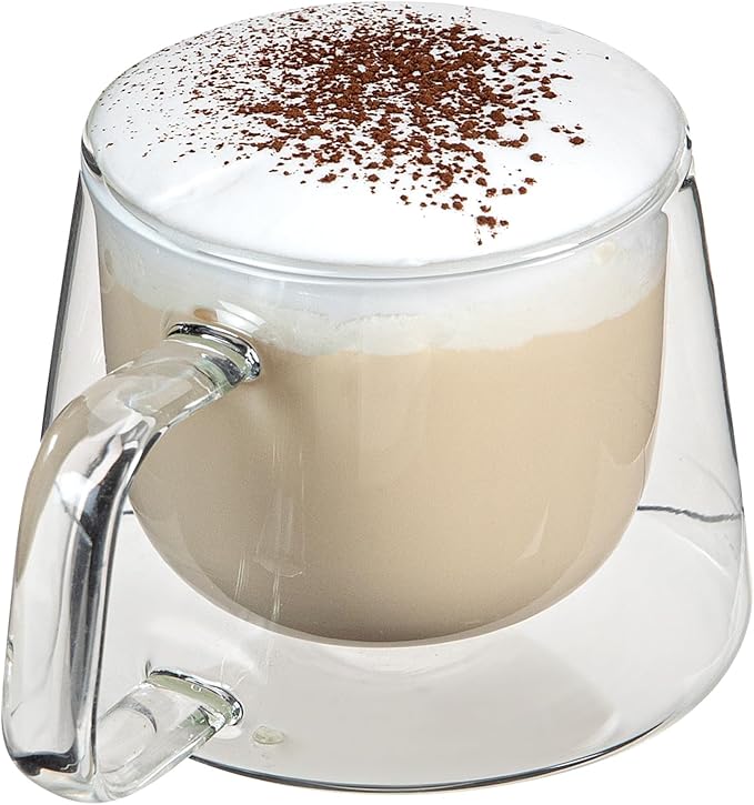 Restaurantware-Forma Professional 6.8 Ounce Double Wall Coffee Mugs, 12 Insulated Coffee Mugs With Handle - Dishwashable, Reusable, Clear Glass Beverage Cups, Freezable, For Hot Or Cold Beverages