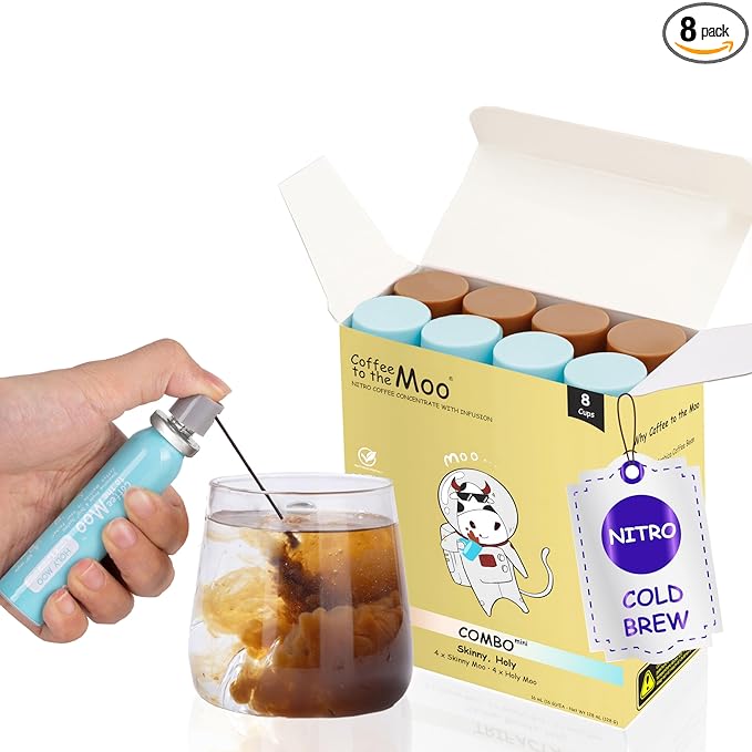 Coffee to the Moo Nitro Cold Brew Coffee Concentrate Combo Pack - KETO & Mushroom Coffee | Instant Iced or Hot | Pocket/Purse Sized, Travel & Gifts Friendly | Makes 8 Cups