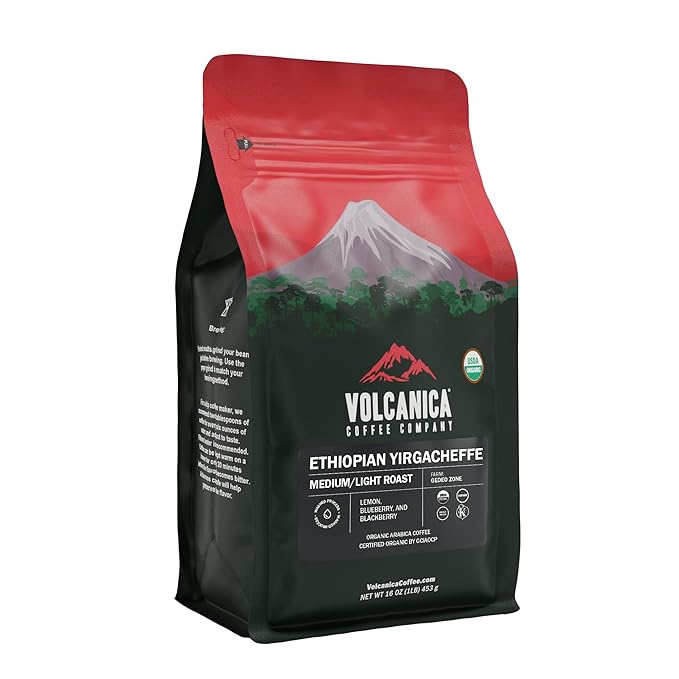 Ethiopian Coffee, Yirgacheffe Region, USDA Organic, Ground, Kosher, Fresh Roasted, 16-ounce