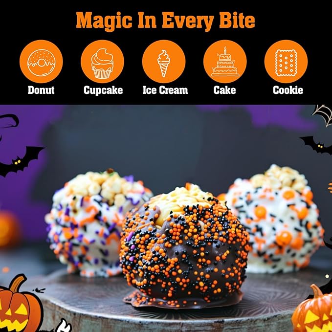 Twisweet Halloween Nonpareils, Edible Mini Pearl Sprinkles for Cake Decorating, Black Purple Green and Orange Sugar Sprinkles Mix, Confetti Baking Candy for Cake Topper Cupcake Cookie Ice Cream Decorations, Halloween Scary Theme Trick or Treat Party Su...