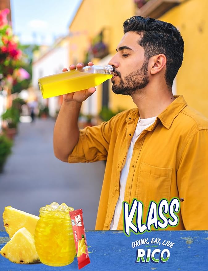 Klass Aguas Frescas | Drink Mix Packets | Pineapple Flavored | Sugar Free On-The-Go Packets, Low Calorie (40 Count Powder Stick Packs)