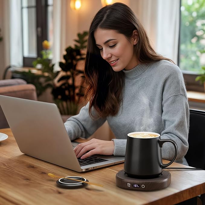 Coffee Mug Warmer & Mug Set for desk, Smart Auto Shut Off Electric Cup Warmer for Office & Home, 4-Temperature Setting Coffee Heating Mug Candle Heater Tea Beverage Warmer Plate for Men Women Birthday