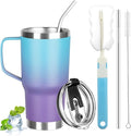20 oz Tumbler with Handle, Stainless Steel Insulated Tumbler with Lid and Straw, Double Wall Vacuum Coffee Mug Tumbler, Insulated Coffee Thermal Cup for Cold and Hot (Blue Purple, 20 Ounces)