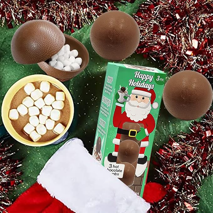 Fruidles Christmas Hot Chocolate Bombs, Drop, Dissolve, Drink Chocolaty Hallow Filled with Mini Marshmallows Birthday, Cocoa Bombs (Pack of 2), (6 Count)