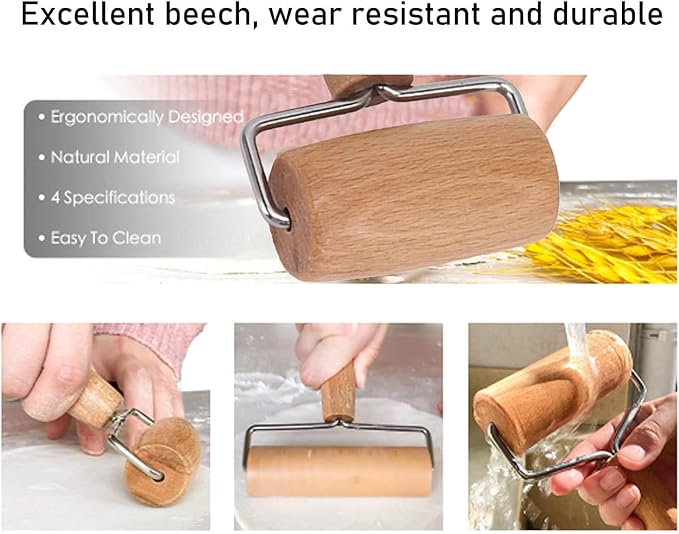 Small Rolling Pin, Wooden Dough Roller, Non-Stick Pizza Roller, T Type Rolling Pins for Kitchen Baking, Pizza Dough Press (2.8 * 5.1 inch)
