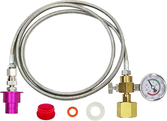 Soda Terra Maker Co2 Adapter,Co2 Quick Connect Adapter Hose with 3500psi Pressure Gauge,Compatible with Duo/Art/Terra/Gaia/AQUA FIZZ Pink Cylinder Soda Water Machine (60in)