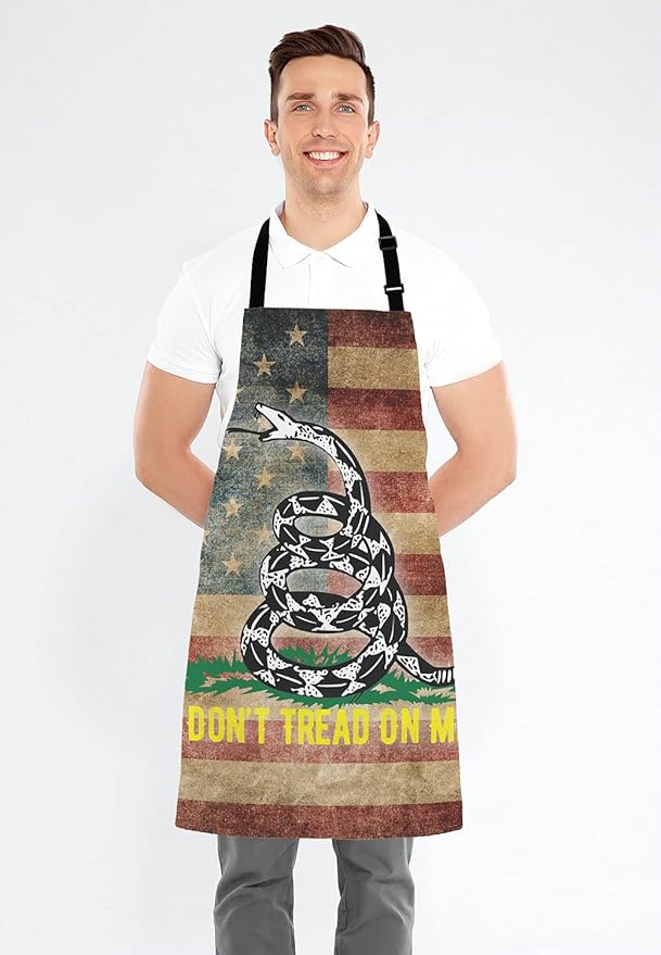 American Flag Dont Tread On Me Bib Apron with Adjustable Neck for Men Women,Suitable for Home Kitchen Cooking Waitress Chef Grill Bistro Baking BBQ Apron