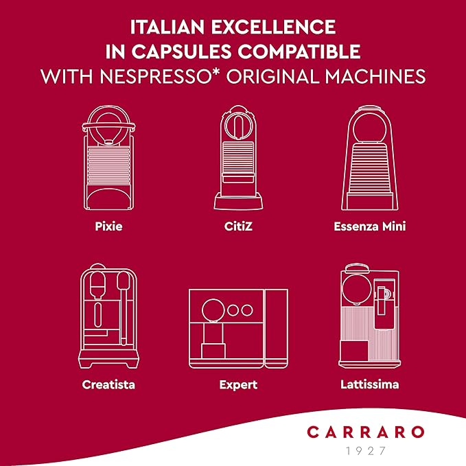 CARRARO 1927 Intenso - 100 Aluminum Coffee Pods Compatible with Nespresso Original line - Intensity 10/14, Dark Roast Coffee Capsules Made in Italy
