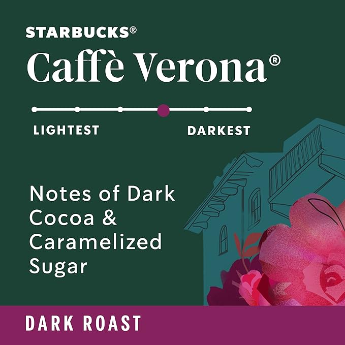 Starbucks K-Cup Coffee Pods, Dark Roast, Caffè Verona for Keurig Brewers, 100% Arabica, 1 Box (40 Pods)