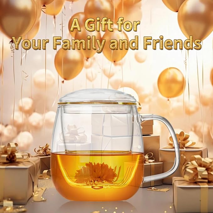 Large Glass Tea Cup, 25.6 oz Borosilicate Glass Tea Mug with Infuser and Lid, Clear Tea Cups for Brewing Scented Tea and Tea Bag