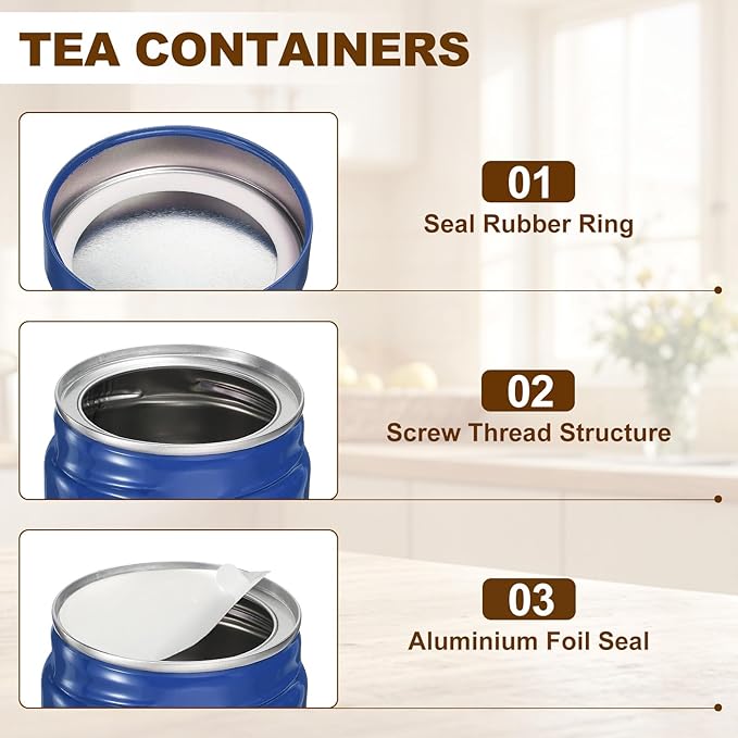 uxcell 2Pcs Round Tea Canisters, 5" x 3" Airtight Metal Tea Containers for Loose Tea, Coffee Beans, Spices - Durable, Compact, and Stylish Storage Tea Tin (Blue)