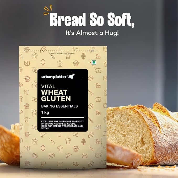Urban Platter Vital Wheat Gluten | 17.64 Oz (500g) | Natural Plant-Based Protein | Dough Improver for Soft, Chewy & Fluffy Bakes | High-Protein Flour for Seitan, Bread, Pizza & Baking