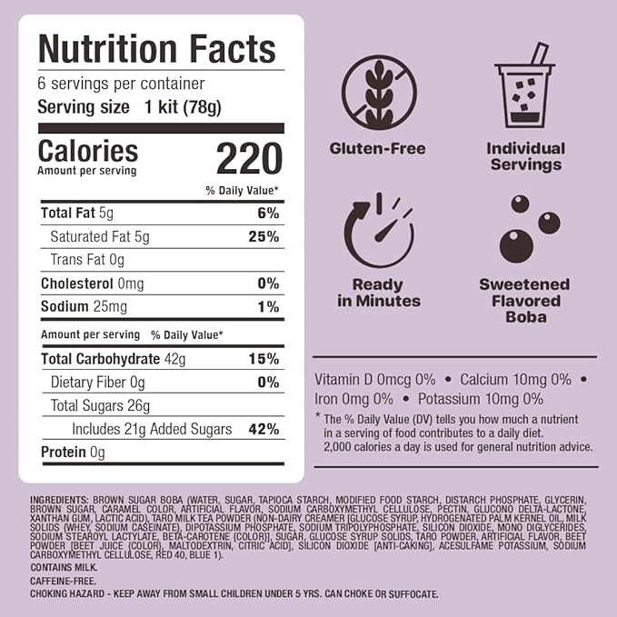 YULU FOODS Instant Bubble Pearls for Taro Milk Tea with Brown Sugar Flavor – 6 Servings