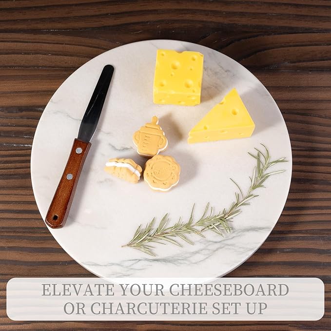 Koville Brazilian Natural Marble Cutting Board for Kitchen, 11inch Round Hand Crafted Marble Slab for Cheese, Charcuterie, Pastry Board - Wedding Gift, House Warming Gift(White Macaubas)