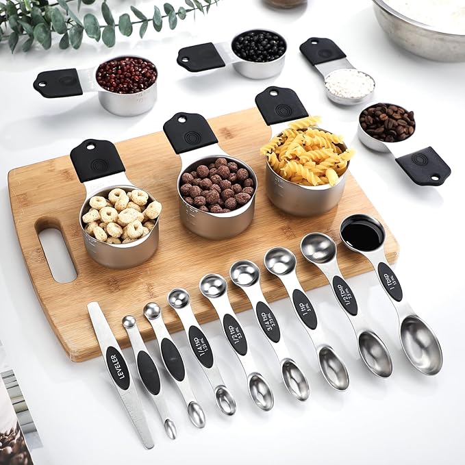 Magnetic Measuring Cups and Spoons Set of 17 Including 8 Stainless Steel Stackable Magnetic Measuring Cup 8 Magnetic Measuring Spoon with Leveler for Dry Liquid Ingredient