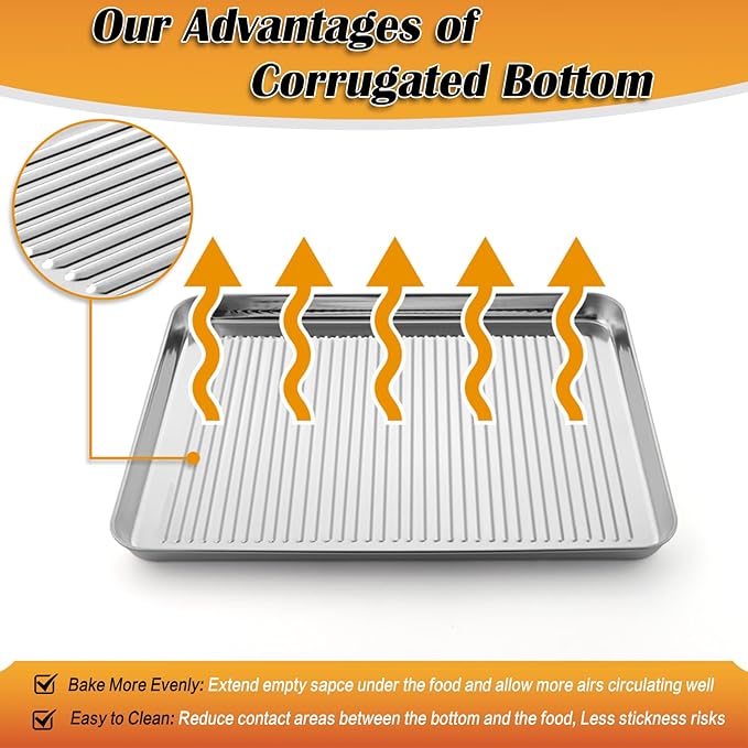 P&P CHEF Baking Oven Pan with Wire Rack, Stainless Steel Baking Oven Sheet Tray, Bacon Pan and Cooling Rack for Cooking Roasting Cookie, Dishwasher Safe & Easy Clean, 16 x 12 x 1 Inch