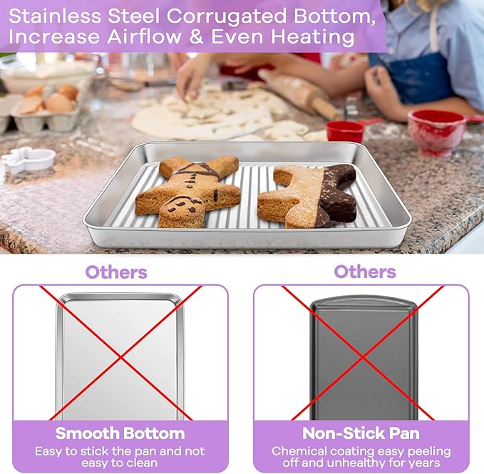 P&P CHEF Toaster Oven Pan with Wire Rack, Stainless Steel Baking Oven Sheet Tray, Bacon Pan and Cooling Rack for Cooking Roasting Cookie, Dishwasher Safe & Easy Clean, 9 x 7 x 1 Inch