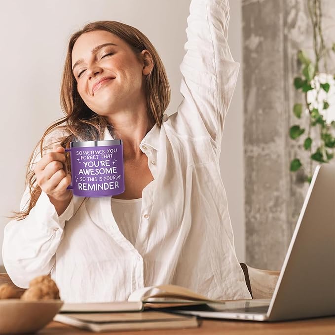 Gossby Thank You Gift for Women - 14oz Insulated Tumbler Mug with Lid, Straw - Sometimes You Forget You're Awesome - Appreciation, Inspirational Cheer Up Gift for Teacher, Boss, Coworker, Friend