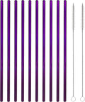 10 Pcs Stainless Steel Straws, Reusable Drinking Straws, Straight Metal Straw Sets with 2 Pcs Cleaning Brushes (8.5 Inch, Purple)