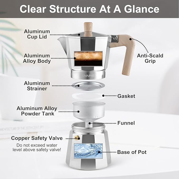 Sivaphe Aluminum Moka Pot 9 Espresso Cups, Percolator Espresso and Coffee Maker, Portable Stove top Italian and Cuban Café Brewer for Home and Camping Sliver