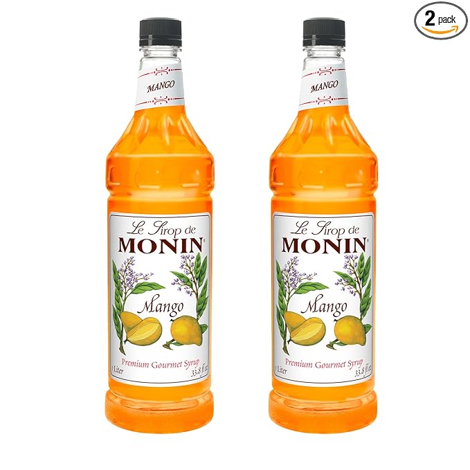 Monin - Mango Syrup, Tropical and Sweet, Great for Cocktails, Sodas, and Lemonades, Gluten-Free, Non-GMO (1 Liter, 2-Pack)