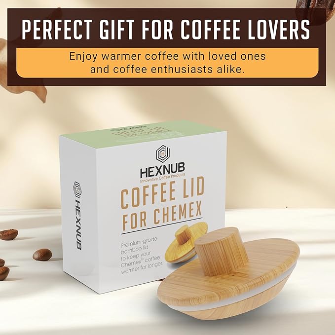 HEXNUB – Bamboo Lid for Chemex Coffee Maker, Heat-Retaining Chemex Cover and Warmer, Fits Bodum, Cosori Pour Over Coffee Makers