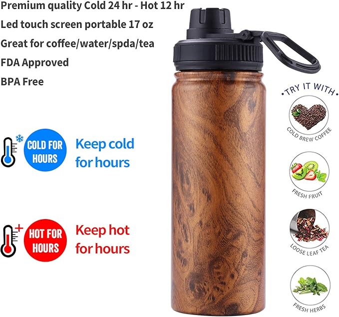 Sivaphe Tea Infuser Bottle With Removable Loose Leaf Tea Strainer, 18/8 Stainless Steel Insulated Travel Tumbler Festival Gift(Wood Grain)