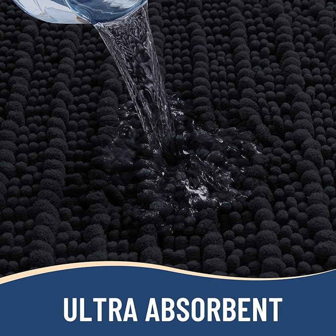 Arotive Luxury Chenille Bathroom Rug Mat, Extra Soft Thick Absorbent Shaggy Bath Rugs, Non-Slip Machine Wash Dry, Plush Bath Mats for Bathroom, Shower and Tub, 40x24, Black