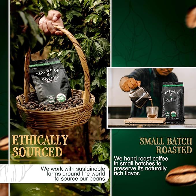 The Bean Organic Coffee Company Aloha Bean (Hawaiian Hazelnut), Medium Roast, Ground Coffee, 5-Pound Bag, Café molido tostado orgánico